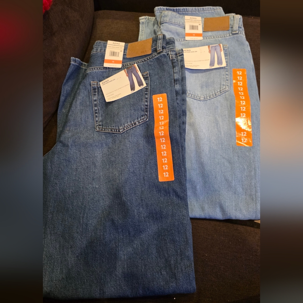 Aeropostale Women's High Rise Jeans - Dark Blue and Light Blue